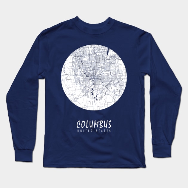 Columbus, Ohio, USA City Map - Full Moon Long Sleeve T-Shirt by deMAP Studio